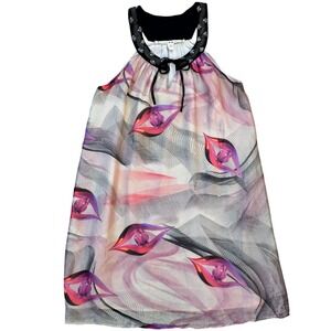 CHELSEA & VIOLET Silk Embellished Neckline Eye Print Halter Dress Size M